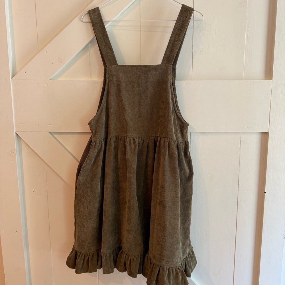 Listicle Olive Green Ribbed Overall Dress Pockets Size Medium‎ Boho